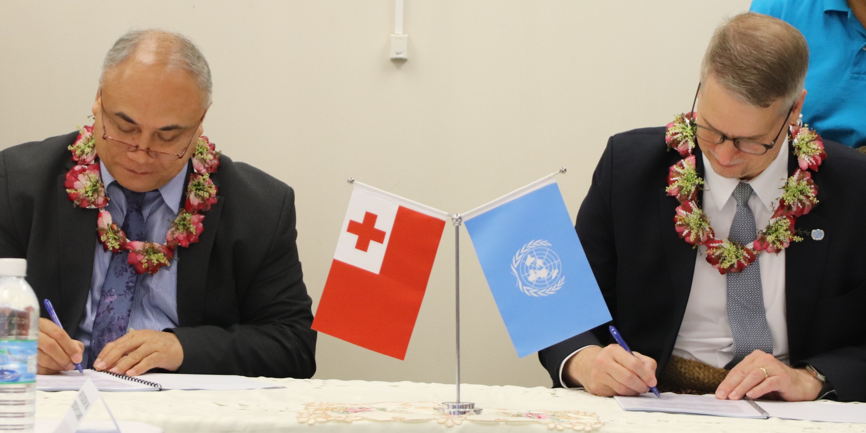 Prime Minister and Minister of Finance, Hon. ʻAisake Eke, co-signed the agreement with Mr. Dirk Wagener